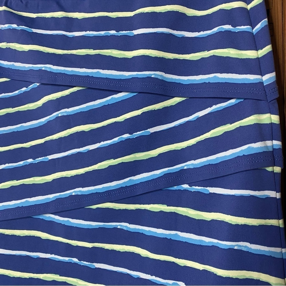 J. McLaughlin Athleisure Nicola blues,lime green&white stripe tiered skirt SZ-S - Picture 4 of 6